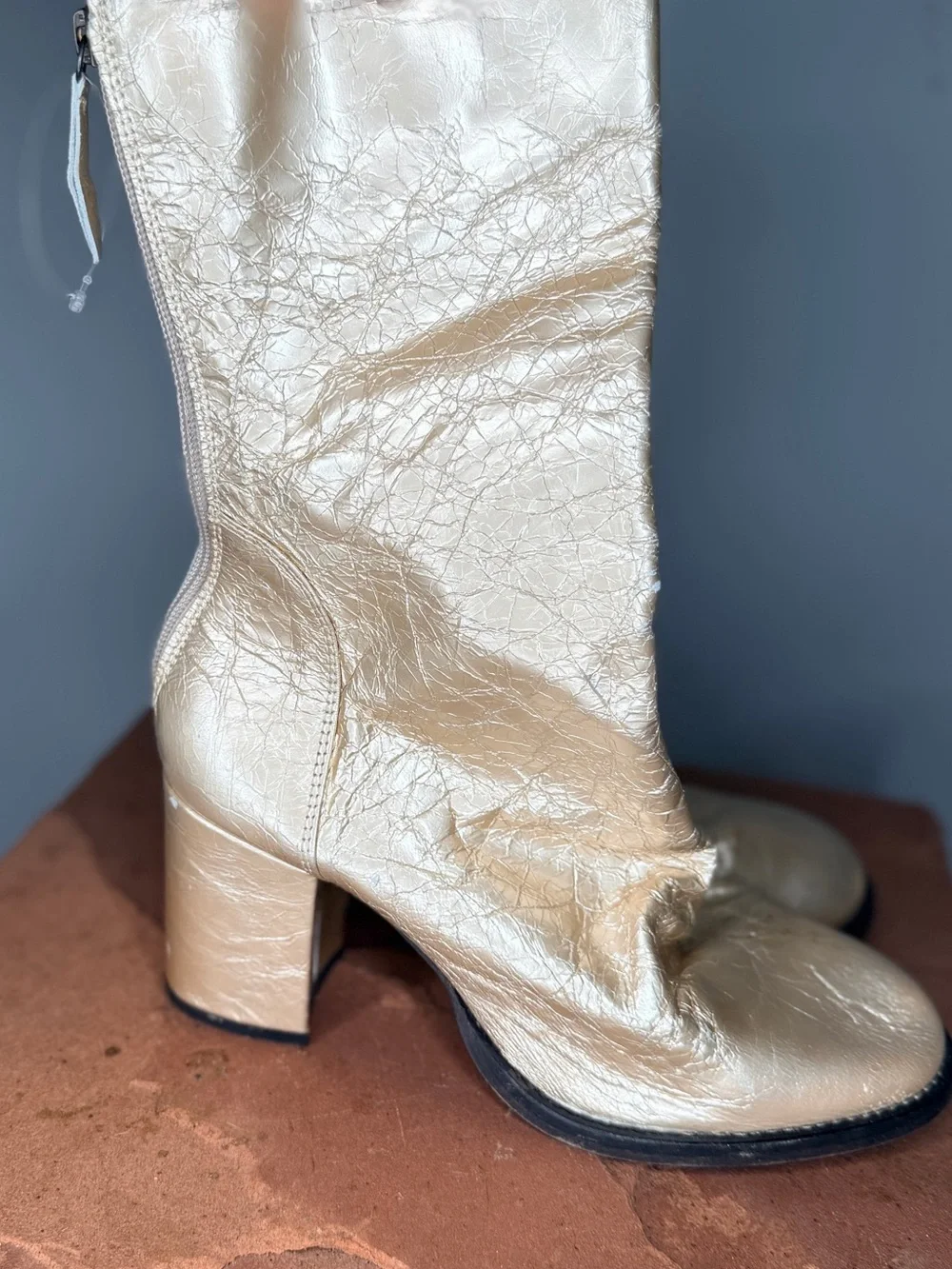 Free People Ellee Gold Metallic Date Night Block Leather Boots